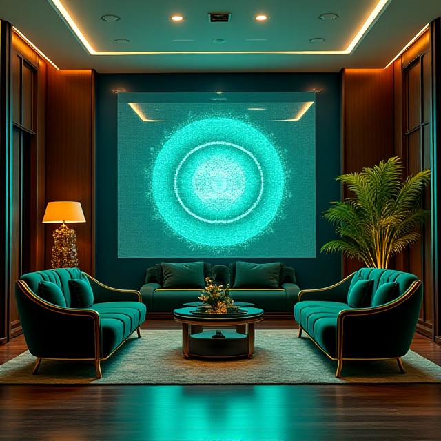 アールデコとスマート技術が融合した豪華なリビングルーム